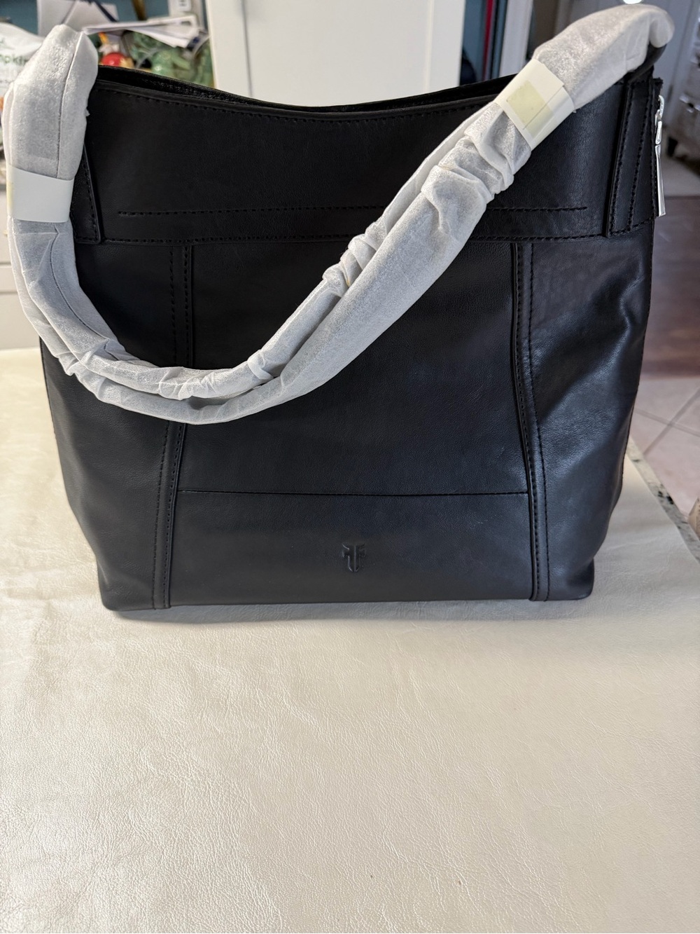 Frye Lena Black Leather Zip-Front Shoulder Bag - Picture 2 of 14